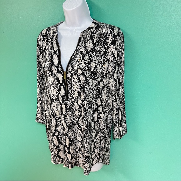 Calvin Klein Black & White Snakeskin Animal Print Quarter Sleeve Top Size M - Picture 5 of 8